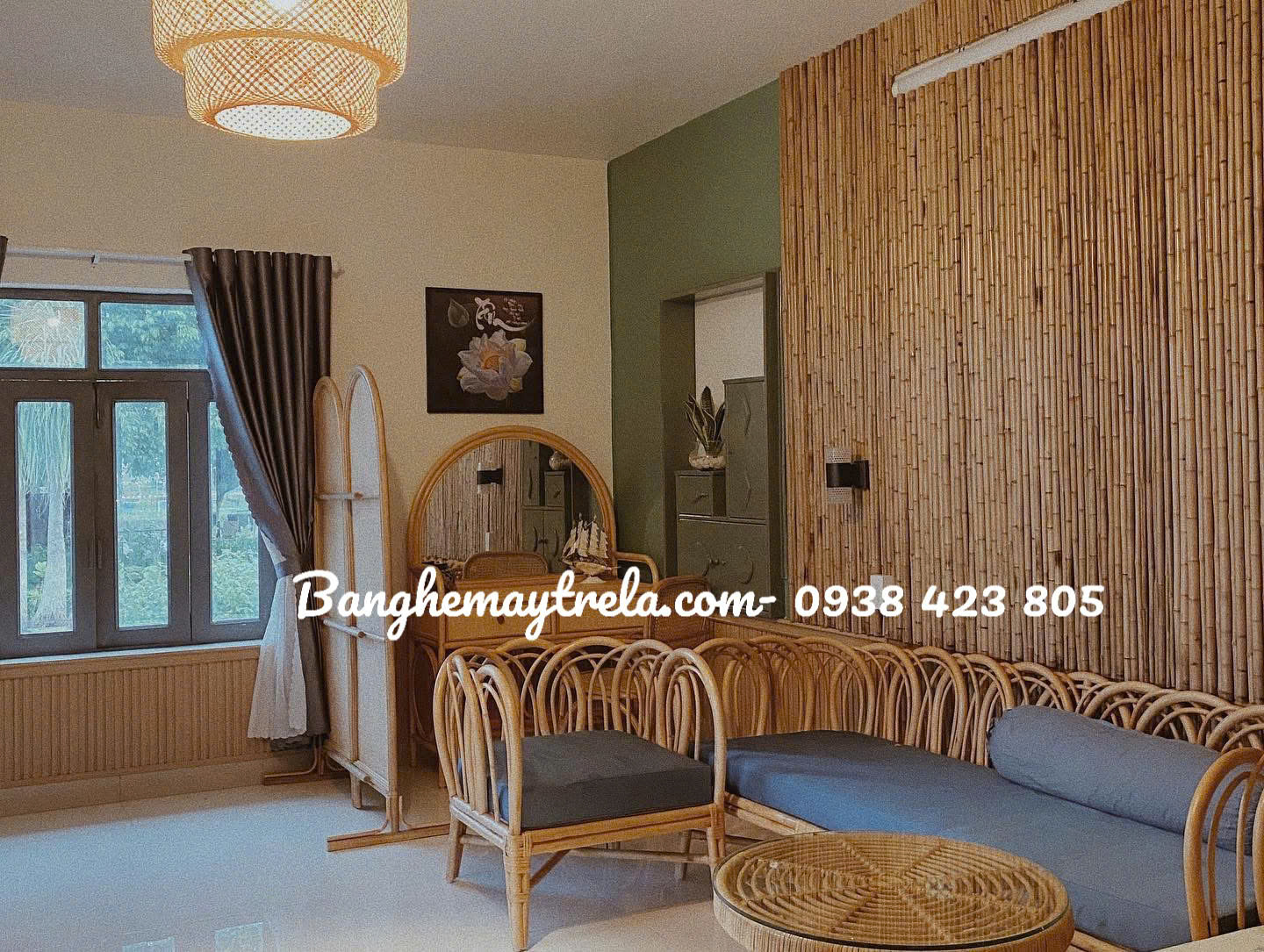 Ghế sofa mây tự nhiên uốn cánh hoa